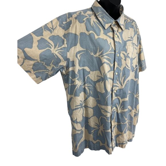 Quiksilver Men Hawaiian Shirt Large L Blue Collar Hibiscus Collar Short Sleeve - Picture 5 of 10
